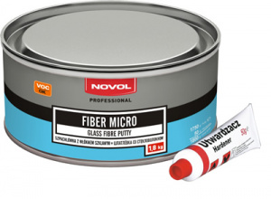 Шпатлевка Novol Fiber MICRO со стекловолокном, зеленая 1,8кг с отвердителем