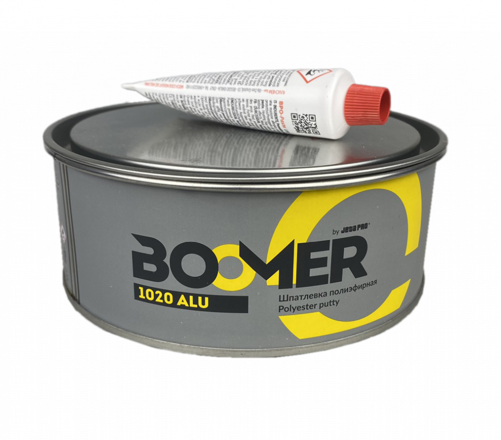 Шпатлевка Boomer Alu полиэфирная с алюминиевым порошком, серая, 1кг с отвердителем