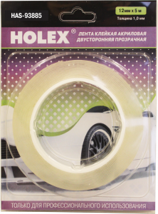 Лента Holex двусторонняя высокопрочная 12ммх5м прозрачная, толщина 1мм