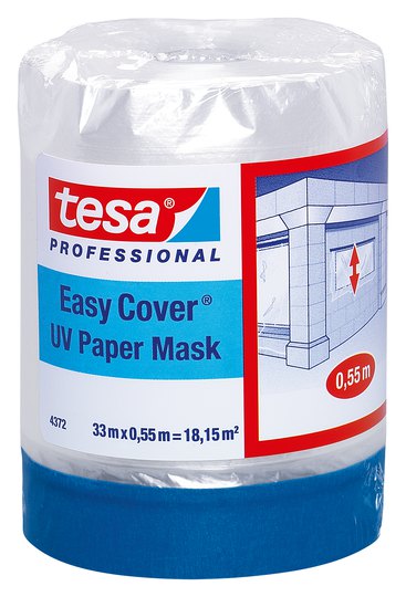 4372 (33м*550мм) Пленка маскирующая tesa Easy Cover® UV Paper Mask с малярной лентой, УФ стойкая