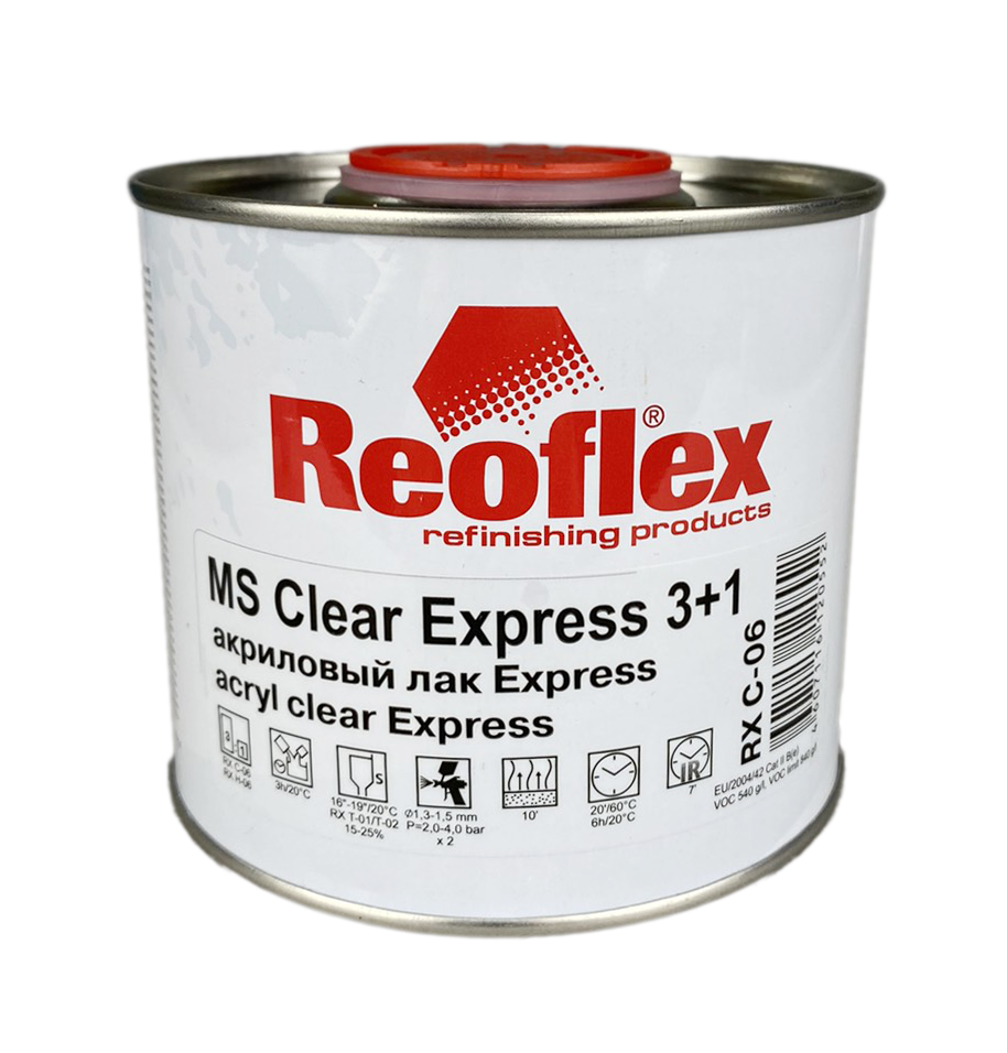 Лак Reoflex 2К MS Clear Express 3+1 акриловый 0,5л, без отвердителя