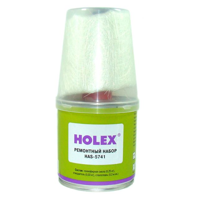 Ремонтный комплект для пластика Holex (смола 0,25кг. с отвердителем + стекломат 150 гр/м2)