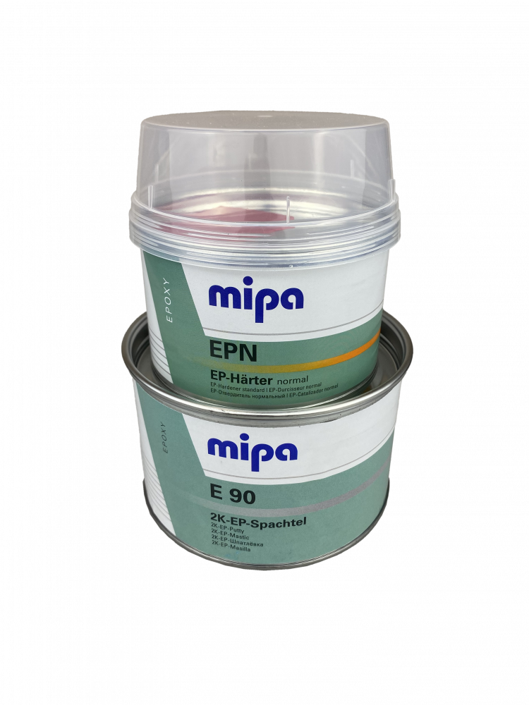 Шпатлевка Mipa E90 2K-EP-Spachtel эпоксидная 1кг. светло-серая с отвердителем EPN EP-Härter normal жёлтый 0,5кг