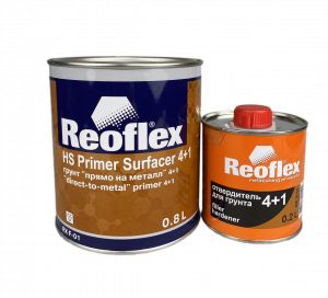 Грунт Reoflex 2К HS Primer Surfacer 4+1 акриловый "прямо на металл" 0,8л с отвердителем 0,2л, серый
