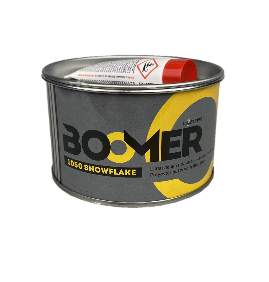 Шпатлевка Boomer SNOWFLAKE полиэфирная конструкционная со стекловолокном, белая, 0,5кг с отвердителем