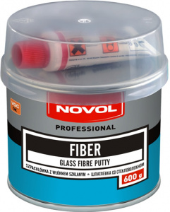 Шпатлевка Novol Fiber со стекловолокном, оливковая 0,6кг с отвердителем