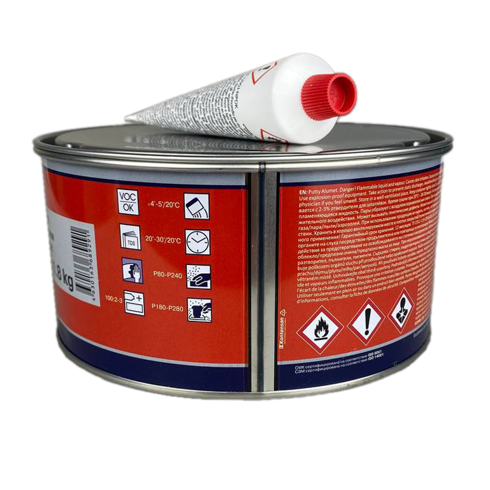 Шпатлевка Reoflex Alumet с алюминием, серая 1,8кг с отвердителем 2