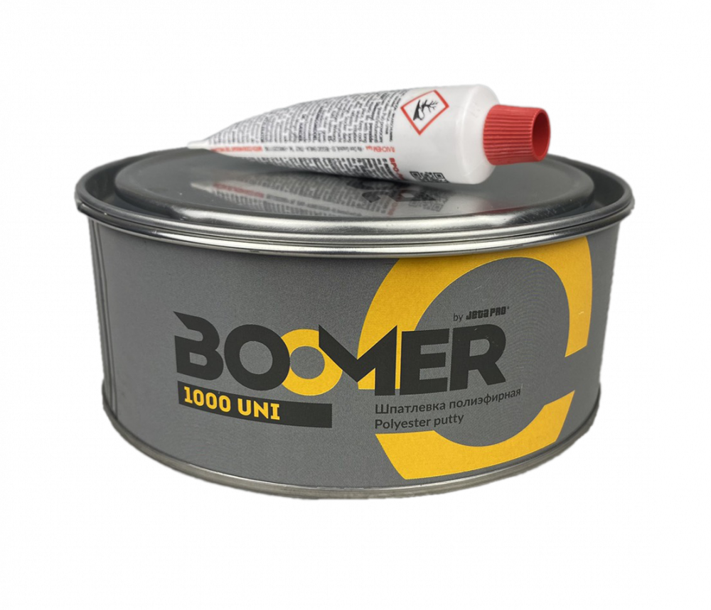 Шпатлевка Boomer Uni полиэфирная универсальная, жёлтая, 1кг с отвердителем