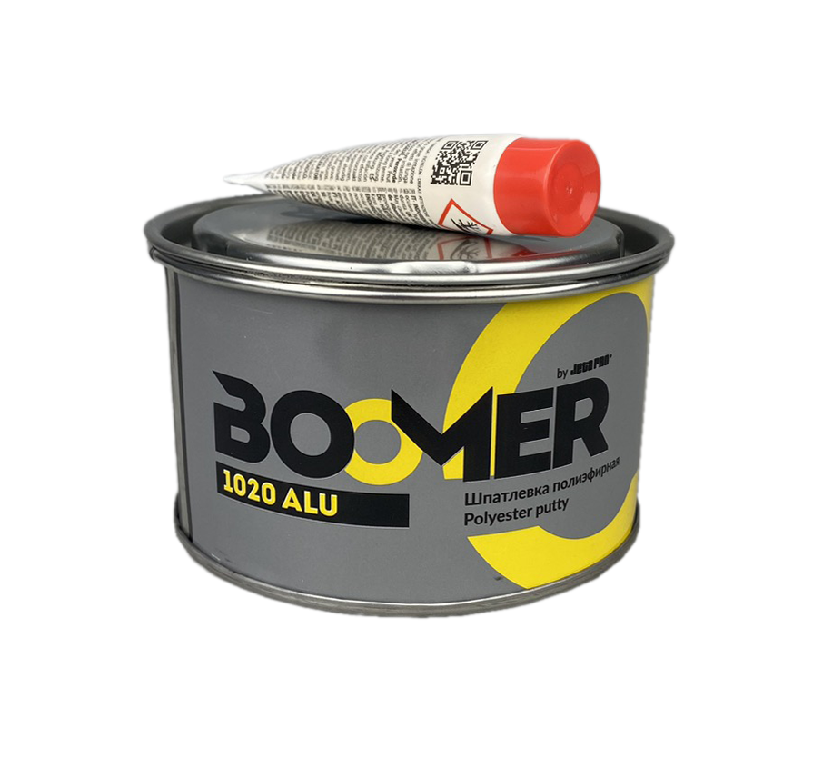 Шпатлевка Boomer Alu полиэфирная с алюминивым порошком, серая, 0,5кг с отвердителем