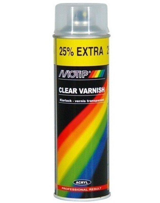 Лак в аэрозоле MOTIP 1К Clear Varnish акриловый прозрачный, 500мл