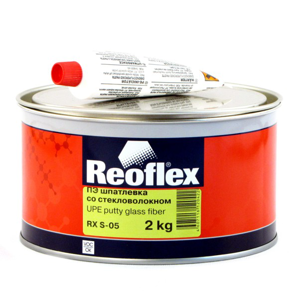 Шпатлевка Reoflex Glass fiber со стекловолокном, зеленая 2кг с отвердителем