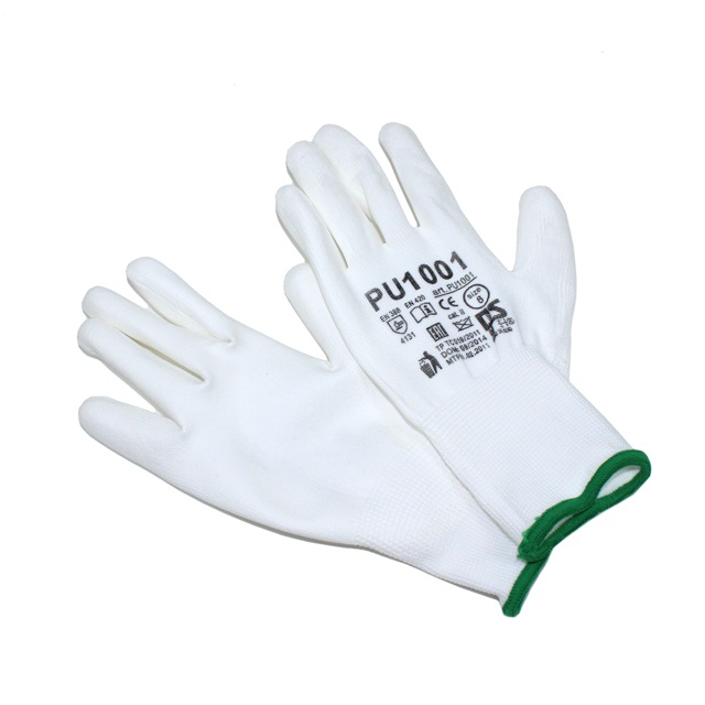 Перчатки РМ нейлоновые с полиуретановым обливом, белые (PU1001)