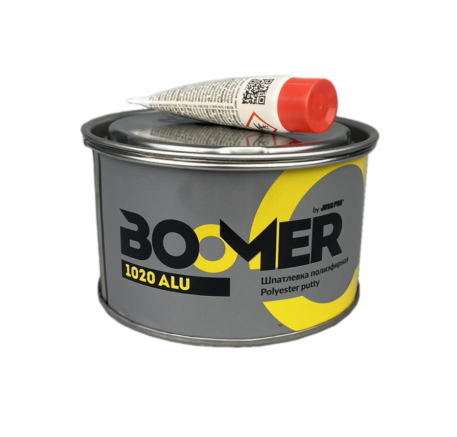 Шпатлевка Boomer Alu полиэфирная с алюминиевым порошком, серая, 0,5кг с отвердителем