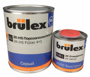 Грунт-наполнитель Brulex 2K-HS 4+1 серый 1л с отвердителем 2000 быстрый 0,25л (Россия)
