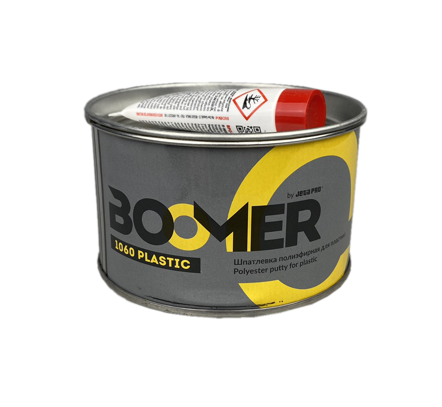 Шпатлевка Boomer Plastic полиэфирная для пластика, темно-серая, 0,5кг с отвердителем