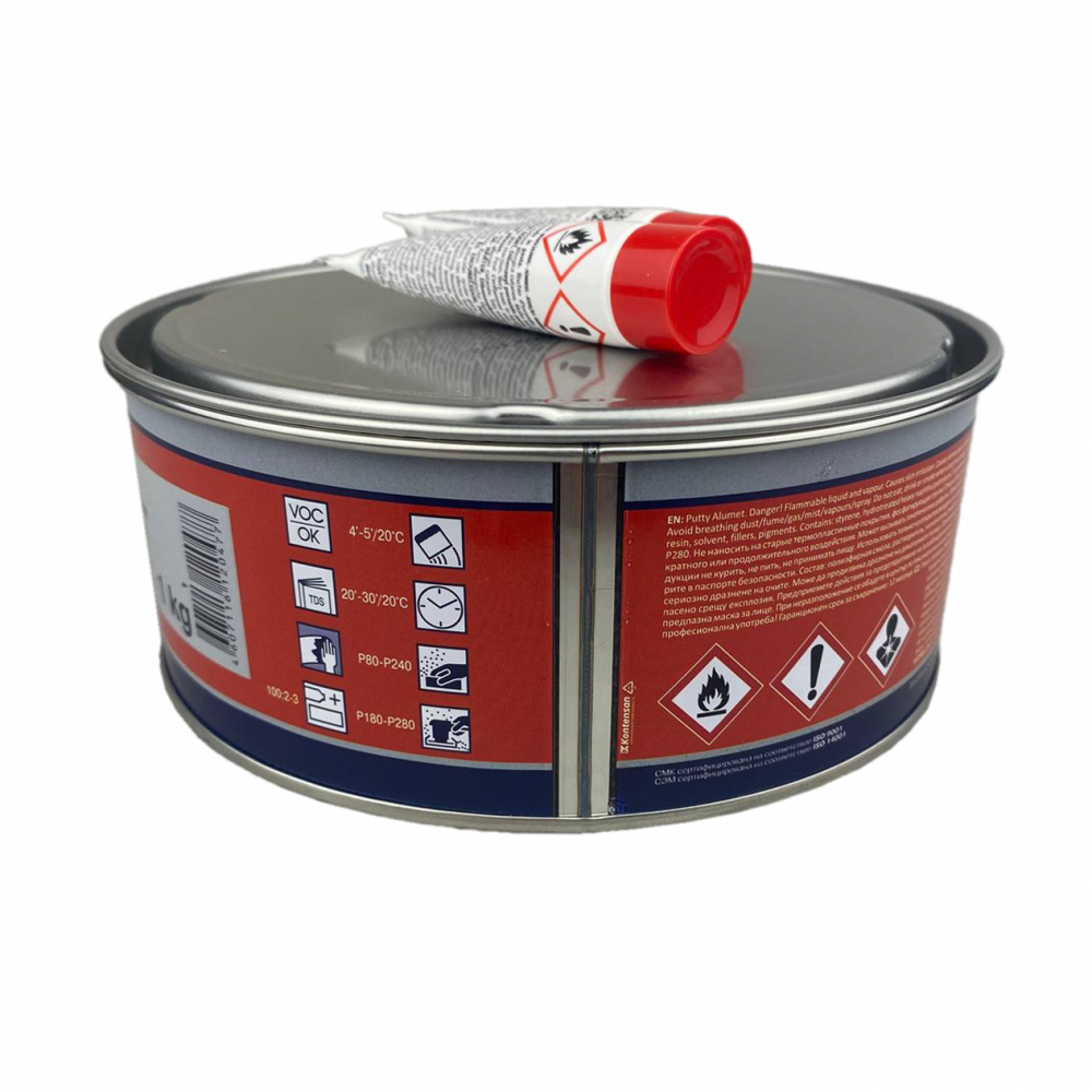 Шпатлевка Reoflex Alumet с алюминием, серая 1кг с отвердителем 2