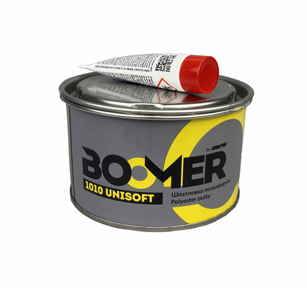 Шпатлевка Boomer Unisoft полиэфирная универсальная легко шлифуемая, светло-жёлтая, 0,5кг с отвердителем
