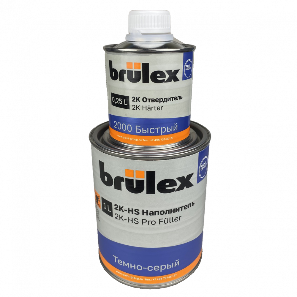 3 Грунт-наполнитель Brulex 2K-HS PROFuller 4+1 темно-серый 1л с отвердителем 2000 быстрый 0,25л2