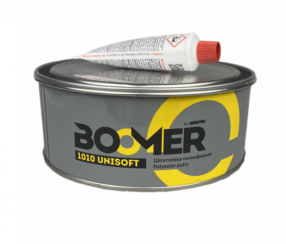 Шпатлевка Boomer Unisoft полиэфирная универсальная легко шлифуемая, светло-жёлтая, 1кг с отвердителем