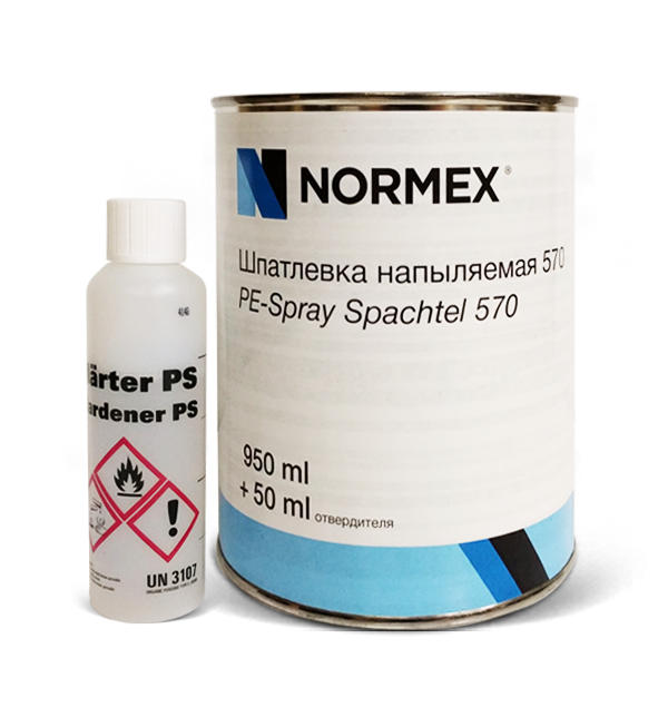 Шпатлевка Normex 570 напыляемая, белая 1л с отвердителем