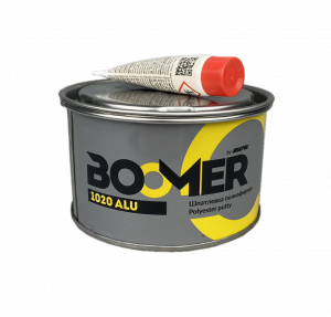 Шпатлевка Boomer Alu полиэфирная с алюминиевым порошком, серая, 0,5кг с отвердителем