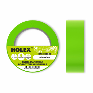 Лента малярная Holex (50м*36мм) водостойкая, зеленая, 100*С