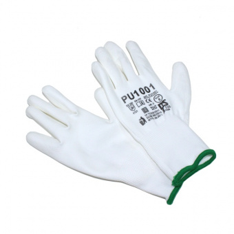 Перчатки РМ нейлоновые с полиуретановым обливом, белые (PU1001)