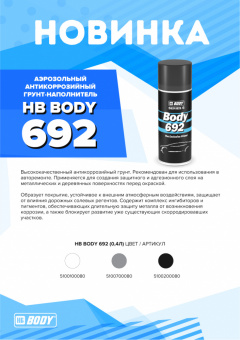 Грунт-наполнитель в аэрозоле Body 692 акриловый антикорозионный  серый, 400мл