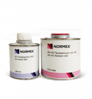 Лак Normex 2К-HS 442 прозрачный 0.5л с отвердителем 820 0.25л